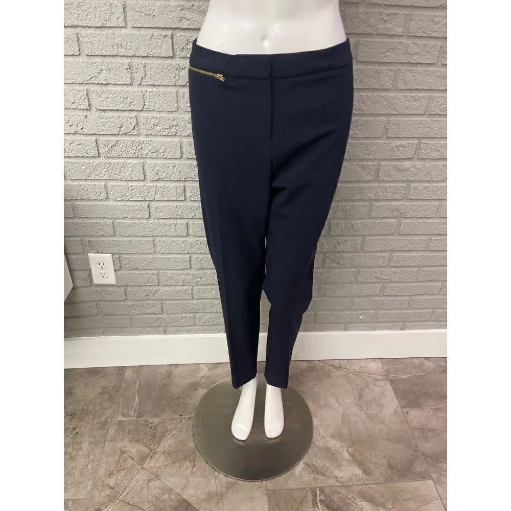 Ellen Tracy Navy Blue Gold Zipper Dress Pant Size 12